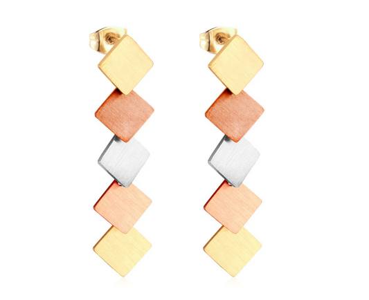 Tri-Tone Square Drop Earring