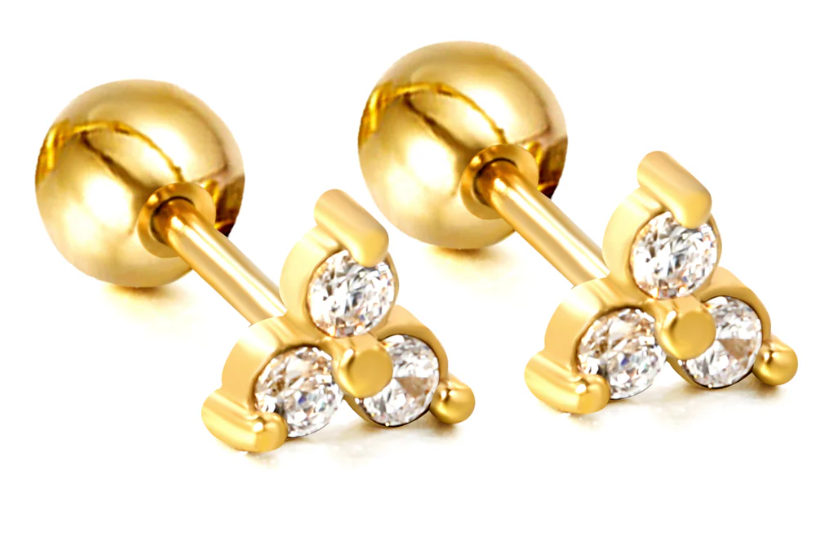 Trio Stones Cartilage Ball Earring