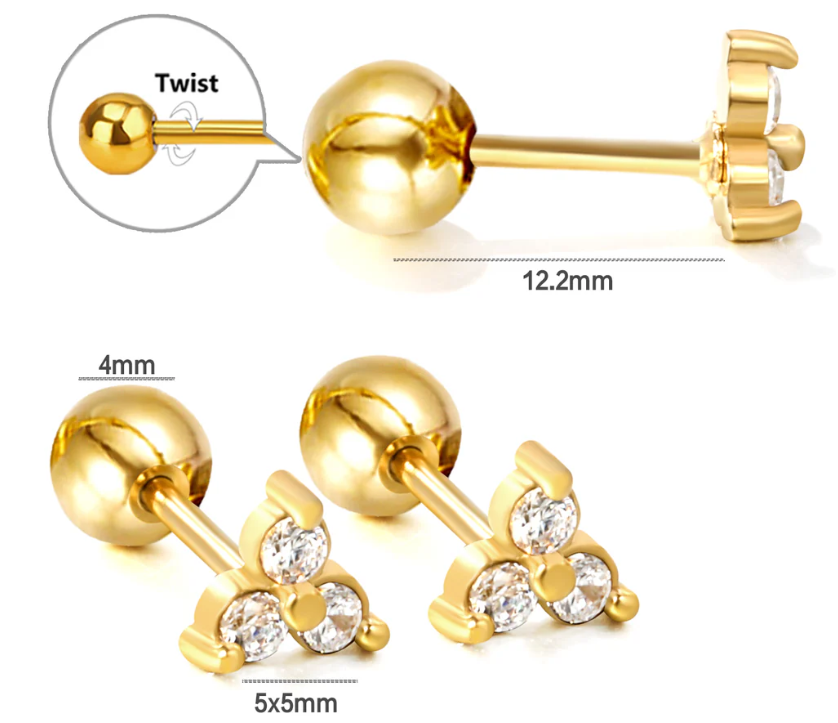 Trio Stones Cartilage Ball Earring