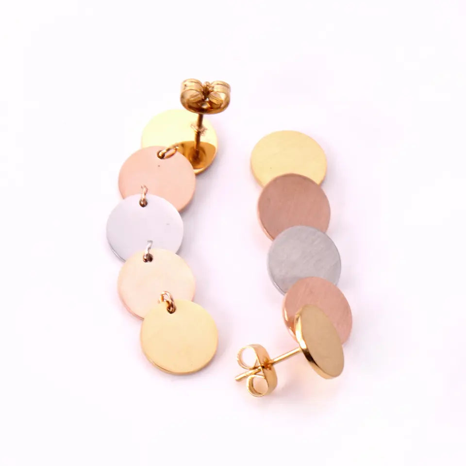 Tri-Tone Round Drop Earring