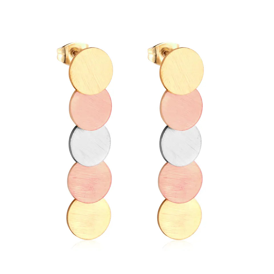 Tri-Tone Round Drop Earring