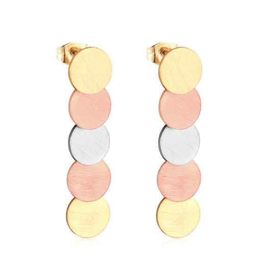 Tri-Tone Round Drop Earring